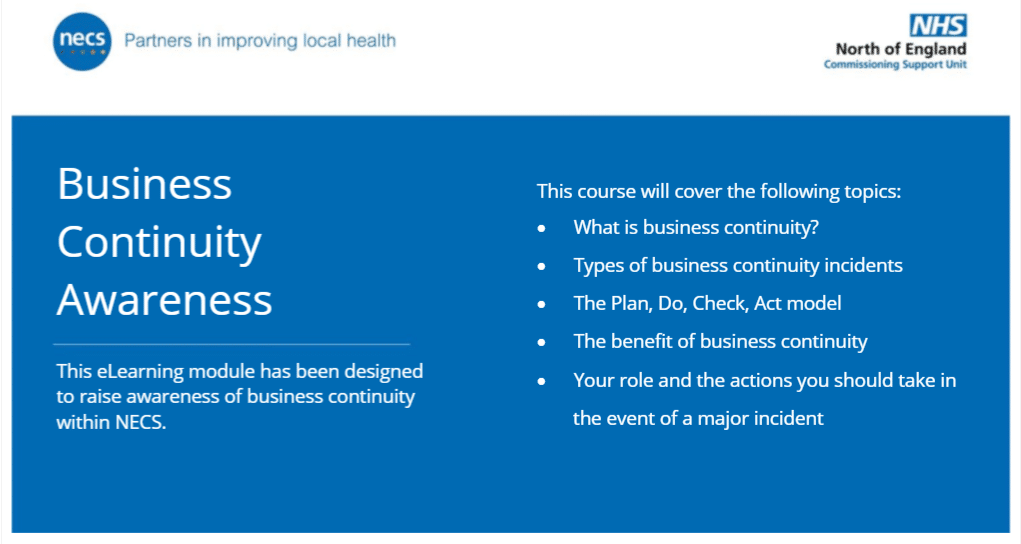 Business Continuity Awareness introduction slide