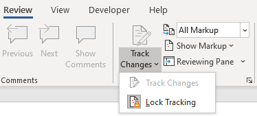 The Track Changes button once lock tracking has been enabled