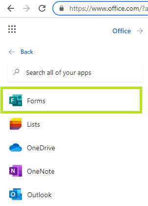 One way to open Forms is from Office.com