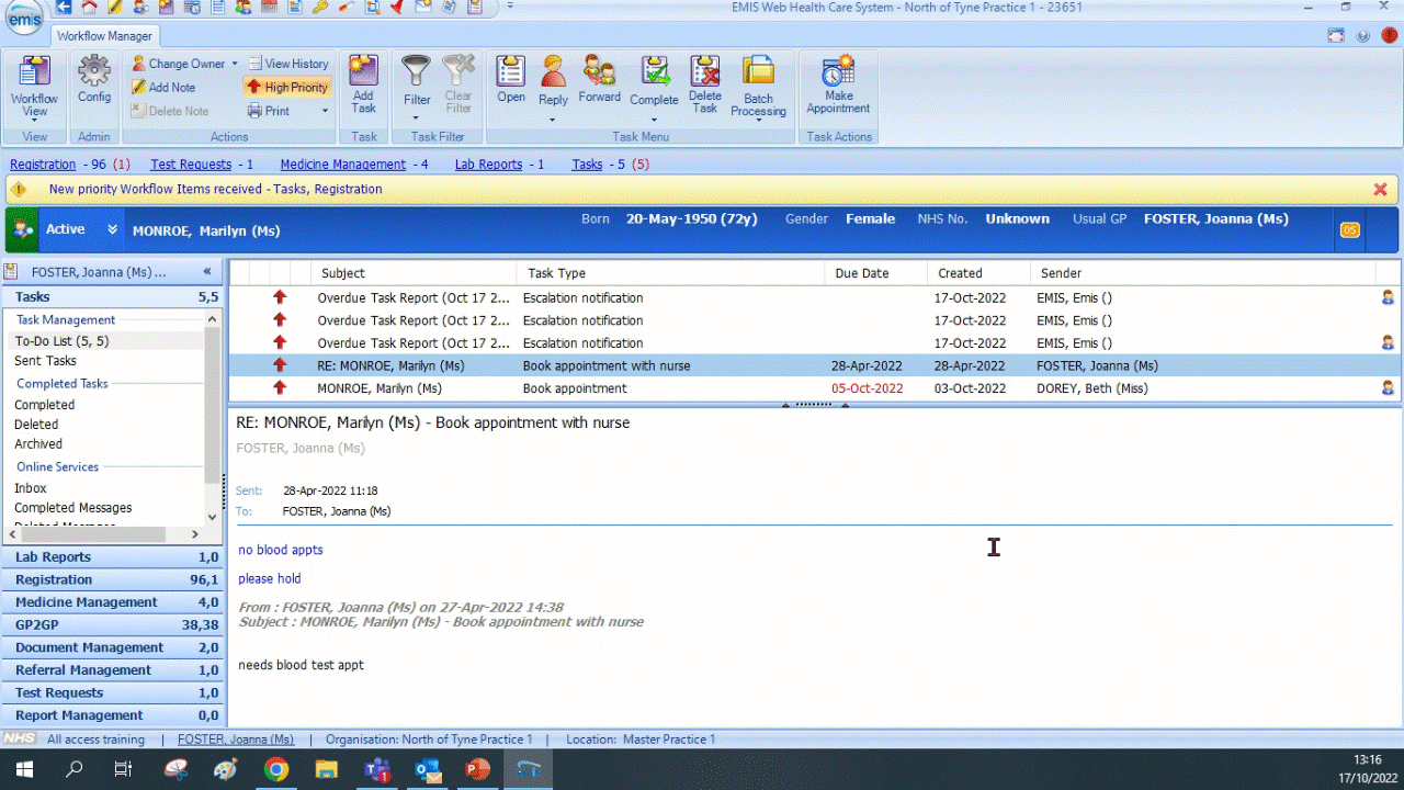 emis screen recording of workflow view