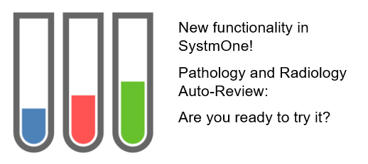 Image of test tubes advertising new SystmOne functionality: Auto-Review